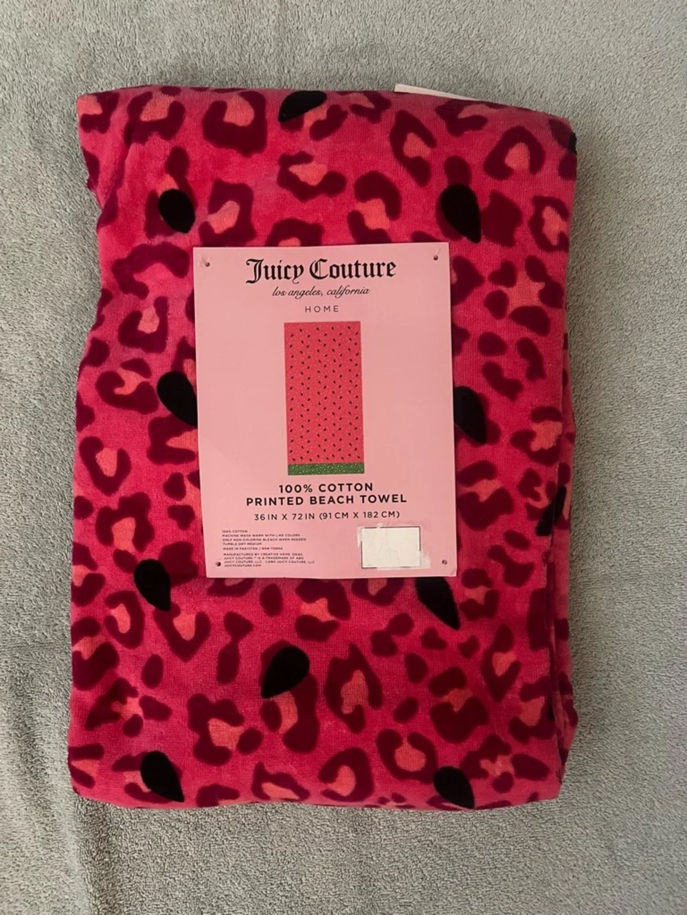 Juicy Couture Watermelon Leopard Print Beach Towel